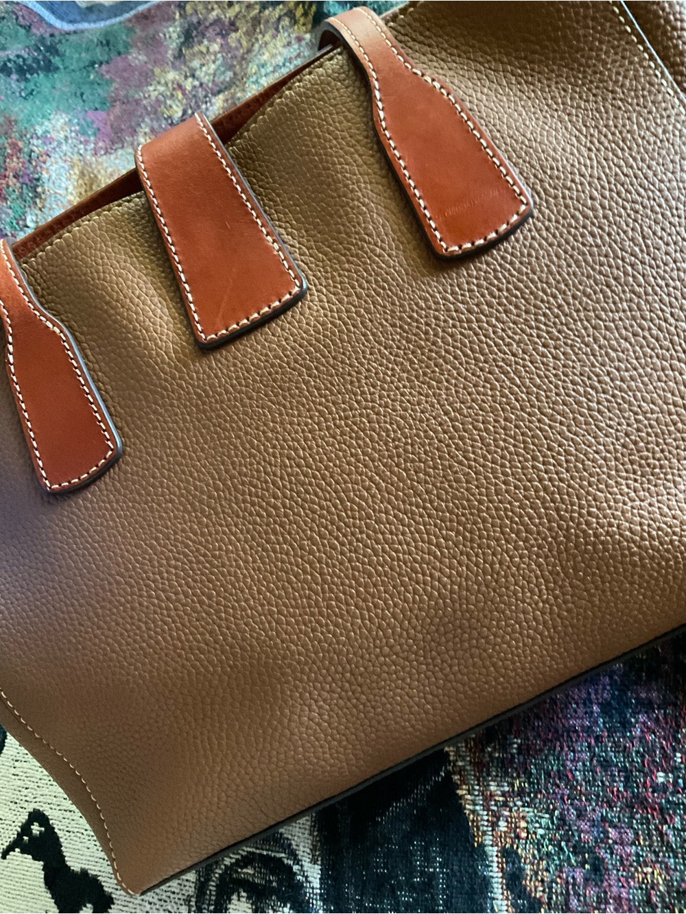 Dooney & Bourke Brown Leather Tote with Gold Buckle - Picture 5 of 10